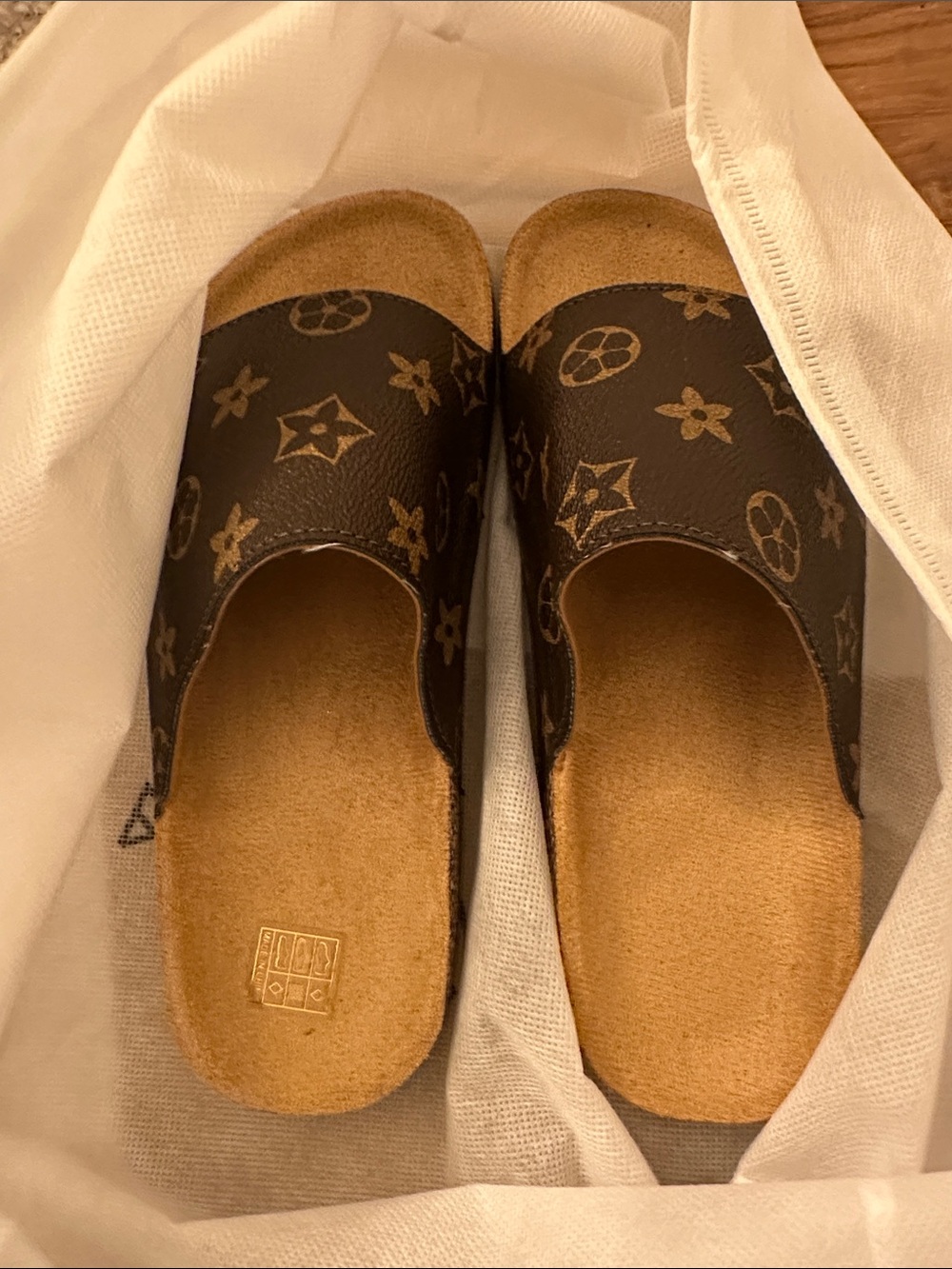 Monogram Brown Slide Sandals - Picture 2 of 3